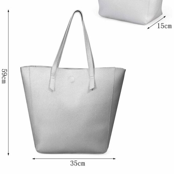 Expouch Womens Grey Tote PU Leather Shoulder Bag Satchel Handbag For Work Travel - Picture 2 of 6